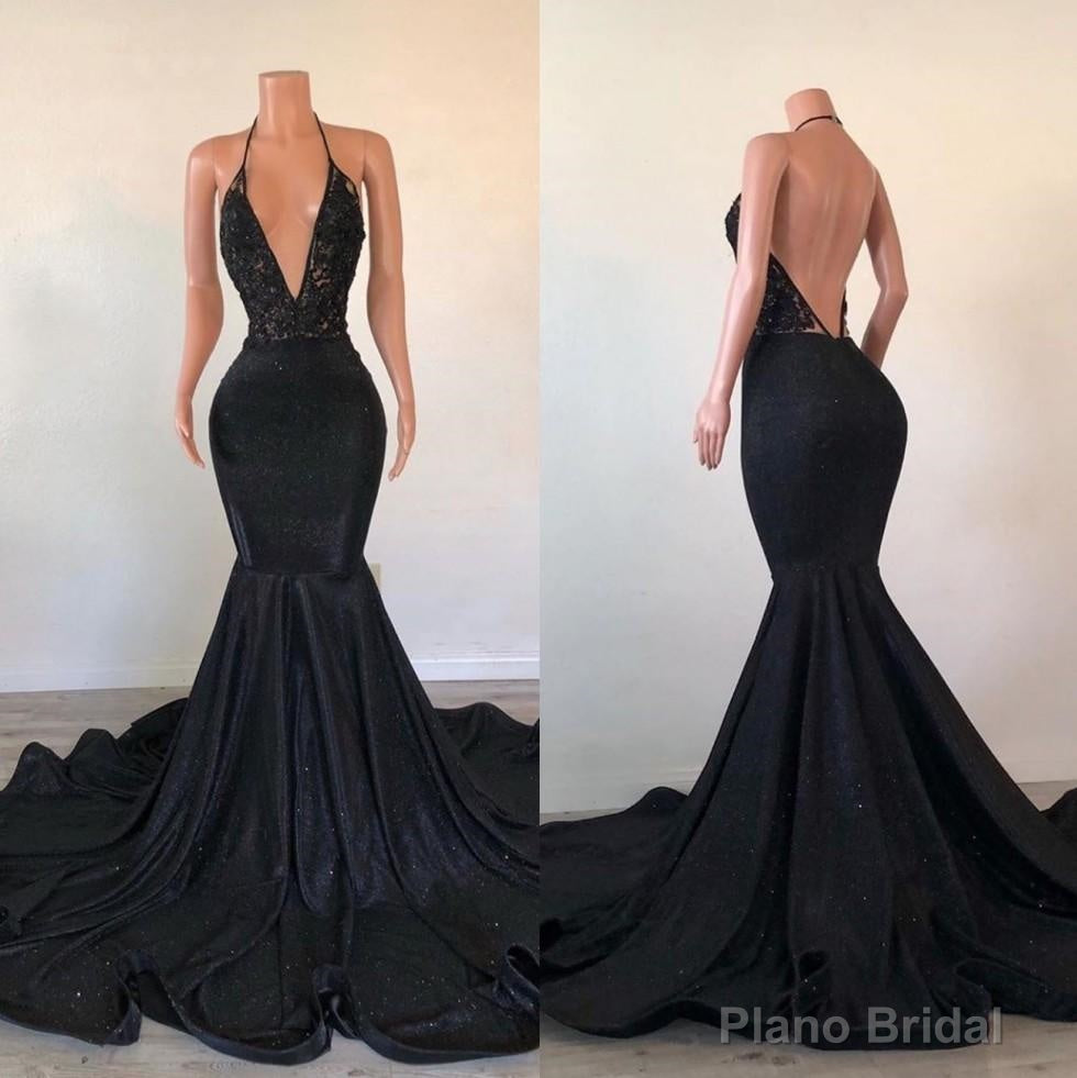 Black Lace Mermaid Prom Dresses, Sequins Evening Dresses