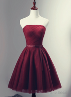 Beautiful Burgundy Knee Length Lace Up Tulle Party Dress, Homecoming Dress, Short Prom Dress