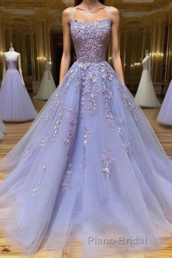 Long Backless Lavender Lace Formal Prom Dresses Main image