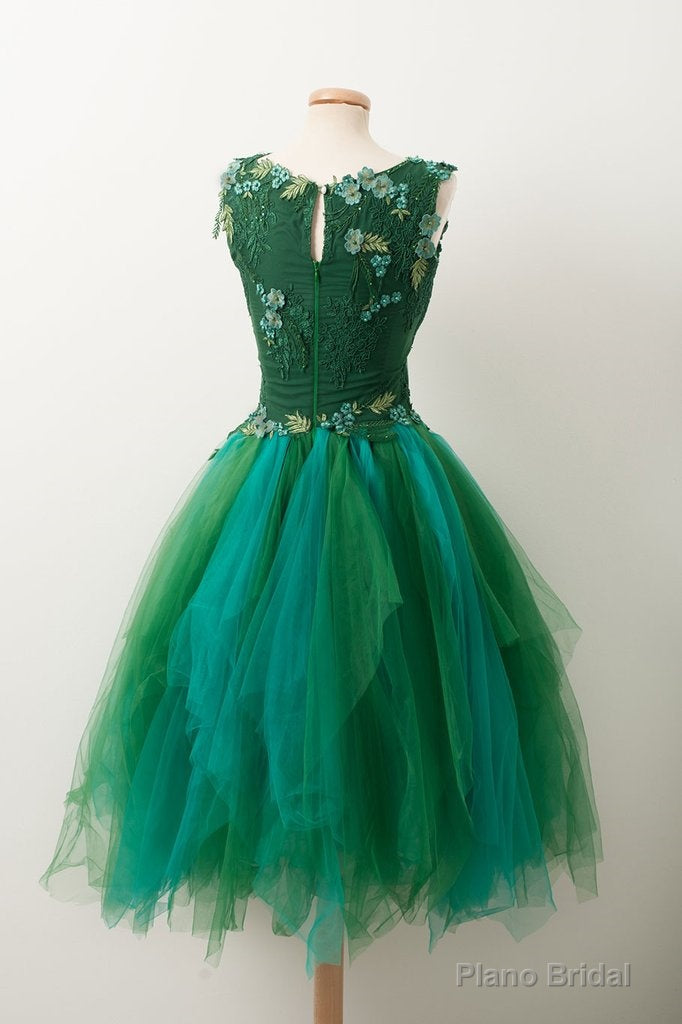 Unique V Neck Green Tulle Lace Short Prom Dress, Green Homecoming Dress Secondary image