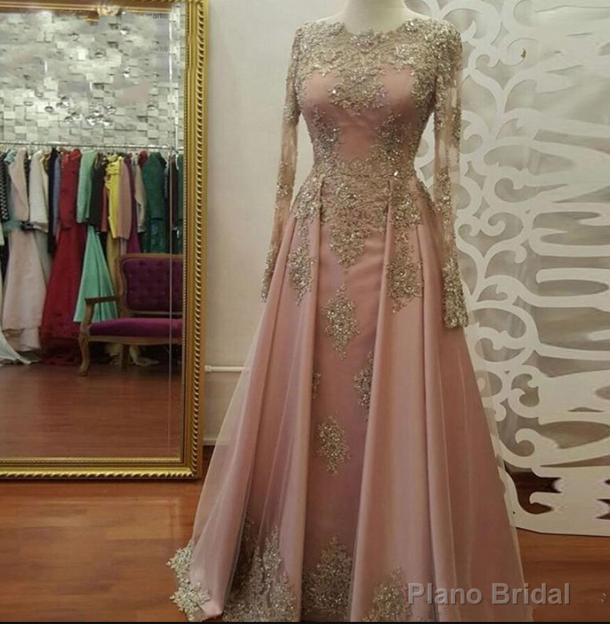 Modest Blush Pink Prom Dresses, African Long Sleeve Lace Appliques Beads Arabia Evening Party Gowns Vestidos De Fiesta Custom Made Main image