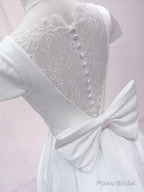 White V Neck Satin Lace Short Prom Dress, White Homecoming Dress