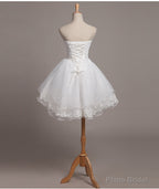 White Lace and Organza Short Short Teen Prom Dresses