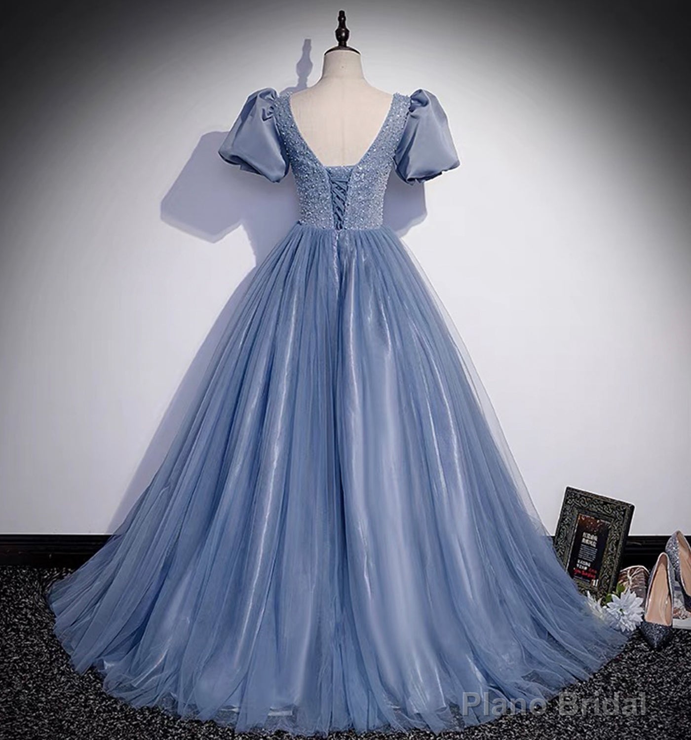 Blue Tulle Long Prom Dress, A Line Evening Gown Main image