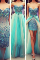 Sexy Colored Crystal Rhinestones Removable Skirt Sheath Long Heavy Beadings Green Champagne Long Formal Prom Dresses