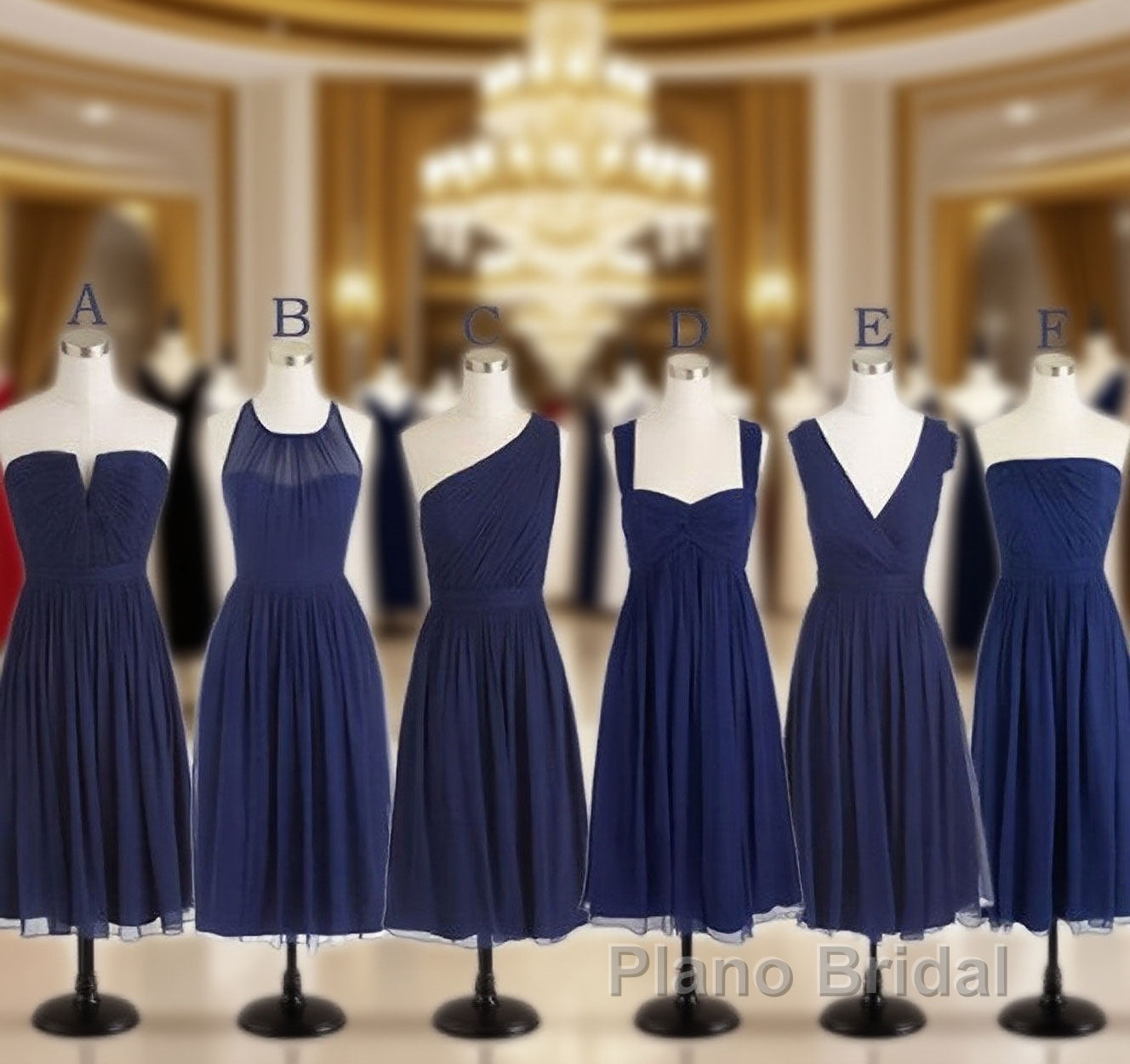 Short Navy Blue Chiffon Mismatch Maid Of Honor Girls Group In Knee Length Simple Cheap Formal Prom Dresses Main image