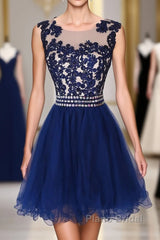 Navy Blue Lace Short With Waist Beadings Royal Blue Custom Made Mini Length Women Skirt Formal Prom Dresses