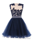 Navy Blue Lace Short With Waist Beadings Royal Blue Custom Made Mini Length Women Skirt Formal Prom Dresses