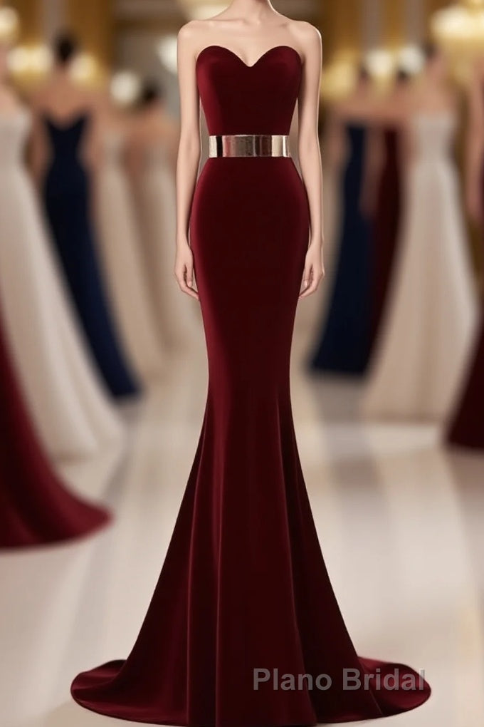 Sweetheart Simple Long Mermaid Burgundy Elegant Modest Formal Prom Dresses Main image