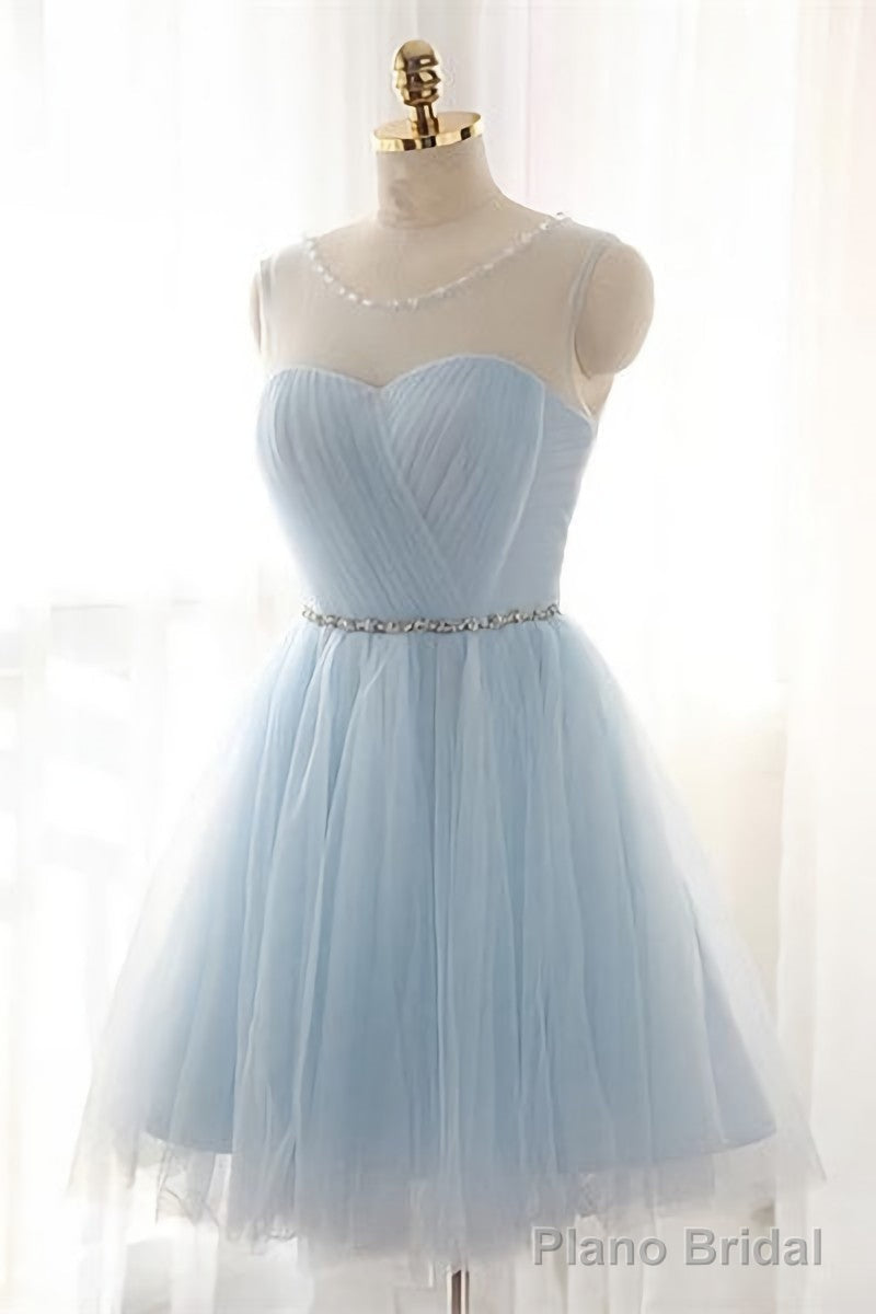 Simple Light Blue Short Tulle Elegant Charming Homecoming Dresses Main image