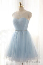 Simple Light Blue Short Tulle Elegant Charming Homecoming Dresses