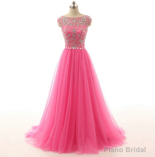 Pink Prom Dresses, Pink Evening Gowns Simple Formal Dresses, Prom Dresses, Teens Fashion Evening Gown Beadings Evening Dress, Pink Party Dress, Prom Gowns Main image