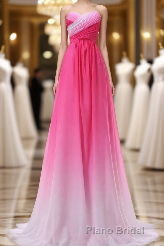 Pretty Pink Sweetheart Long Gradient Chiffon Elegant Formal Prom Dresses