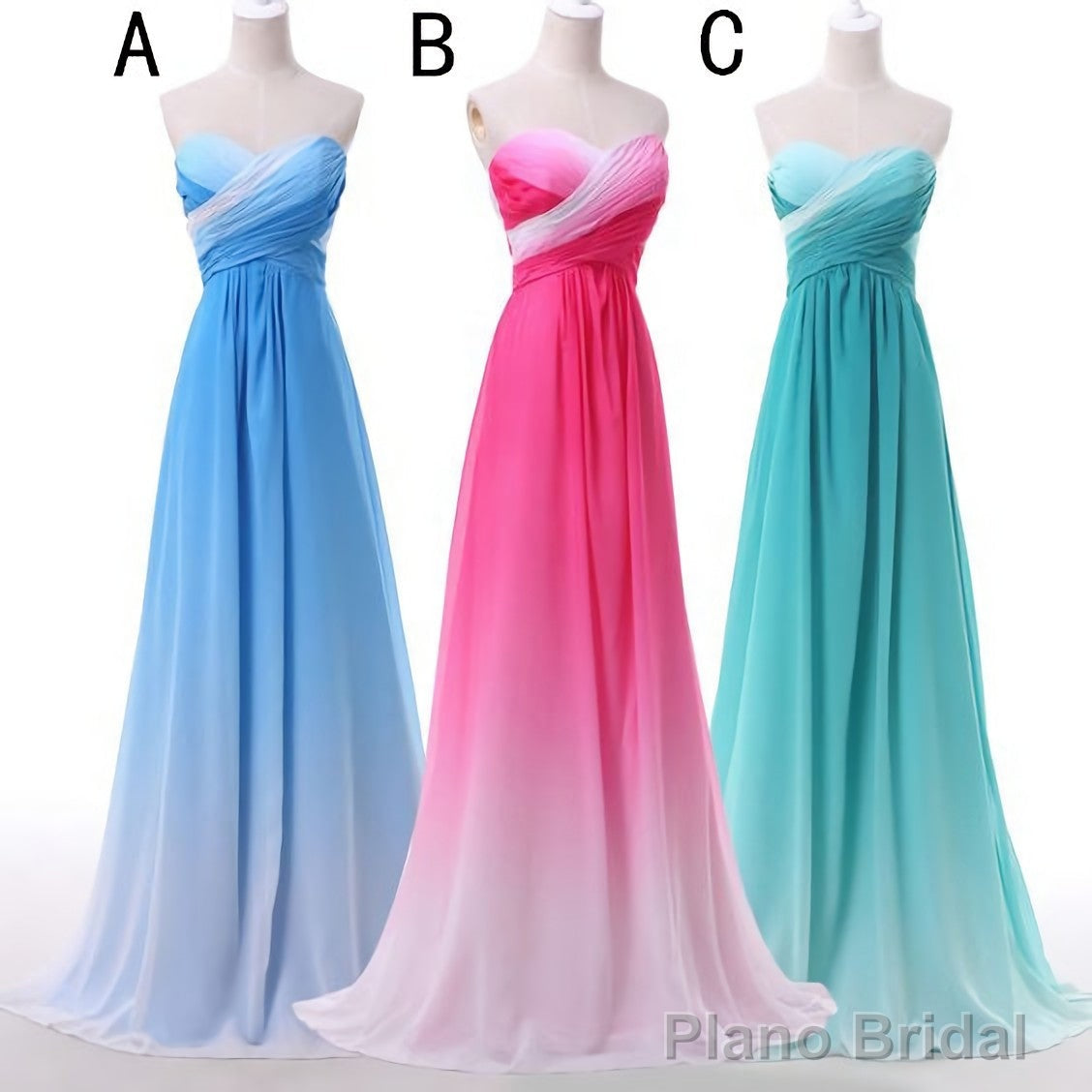 Pink Sweetheart Long Gradient Chiffon Elegant Prom Dresses