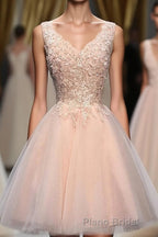 Blush Pink V Neck Applique Short Top Selling 2024 Homecoming Dresses