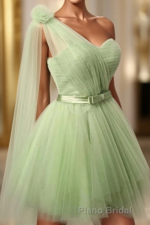 Charming One Sholder Short Tulle Short Sage Simple Cheap Homecoming Dresses Main image