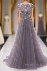 Grey Beading With Flower Type Modest Long Floor Length For Teens Formal Prom Dresses