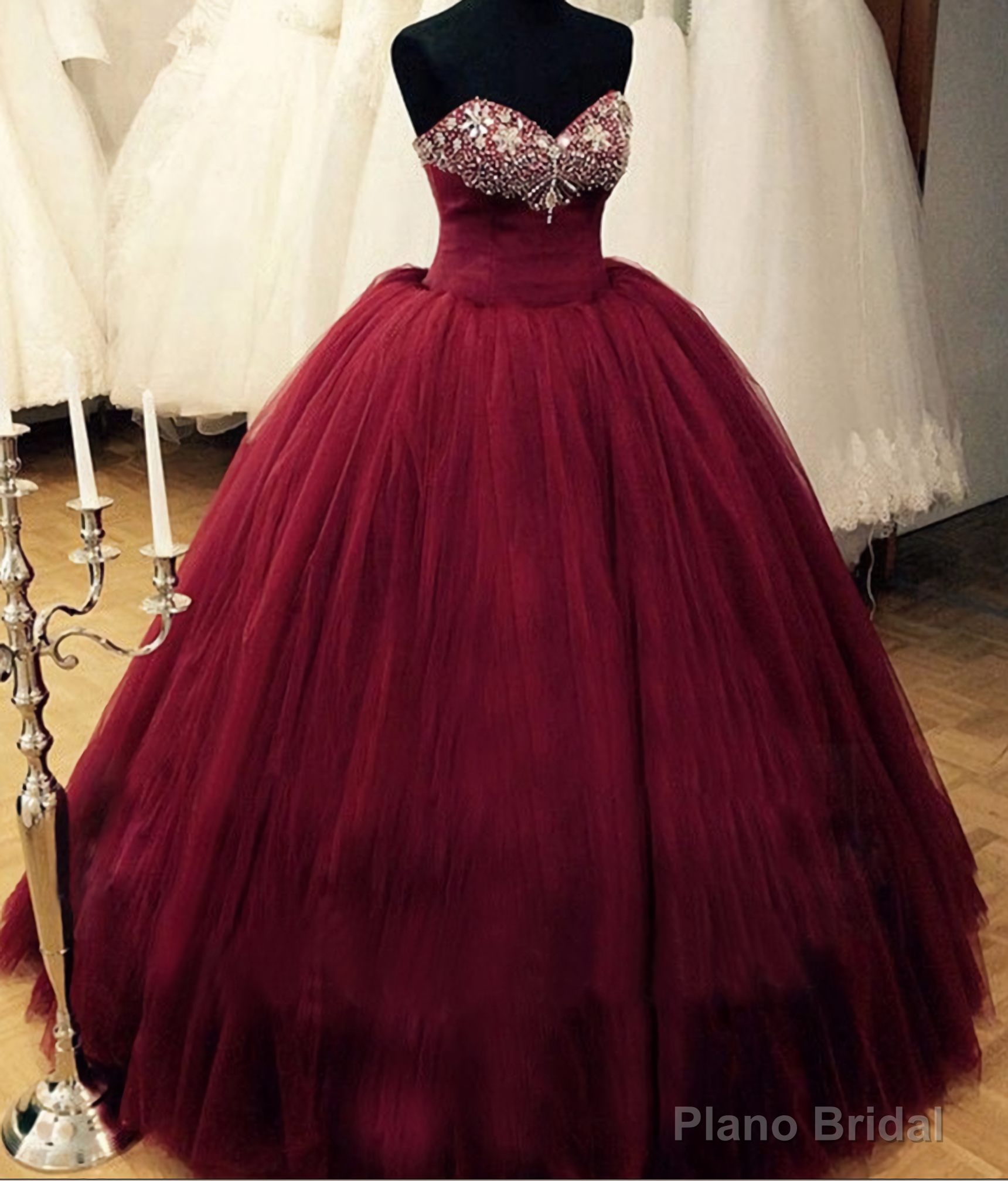 Puffy Burgundy Qinceanera Beaded Top Corest Lace-Up Back Floor Length Princess Vestidos De Debutante Prom Dresses Secondary image