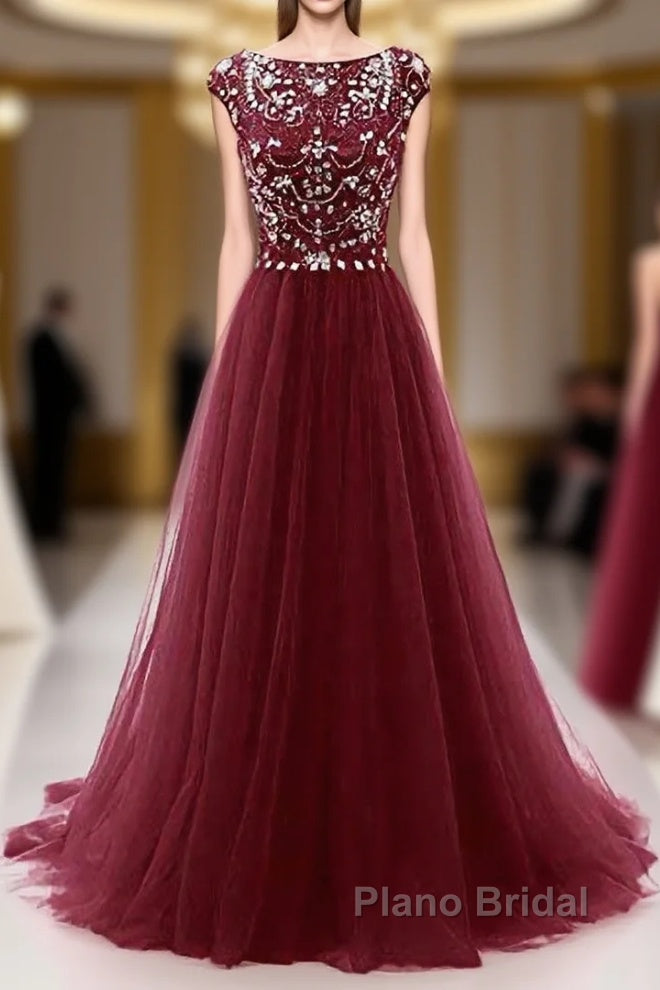Burgundy Wine Red Beading Long Sexy Formal Prom Dresses Main image