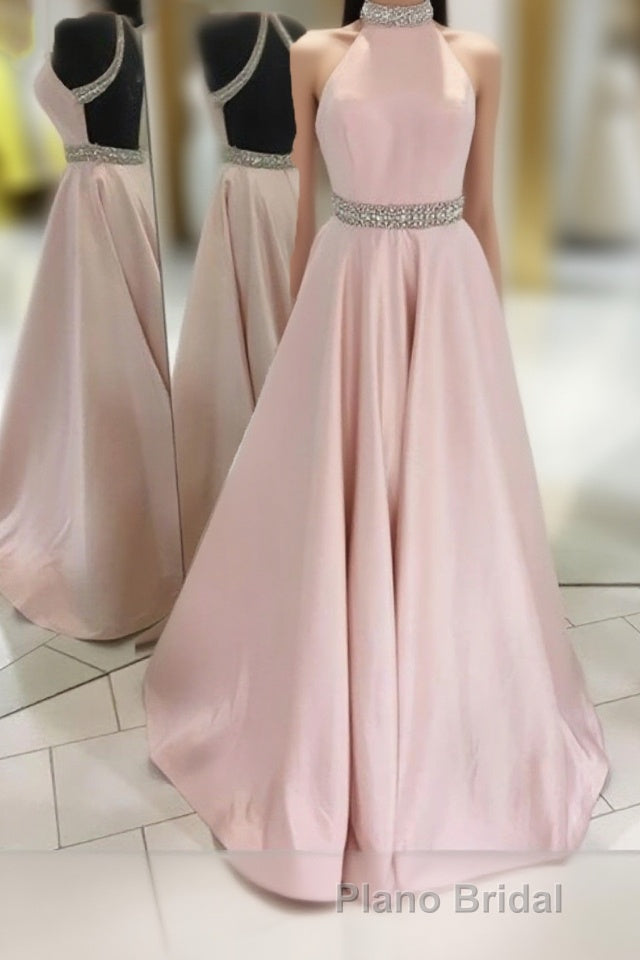Pink Backless Halter Simple Handmade Plus Size Elegant Formal Prom Dresses Main image