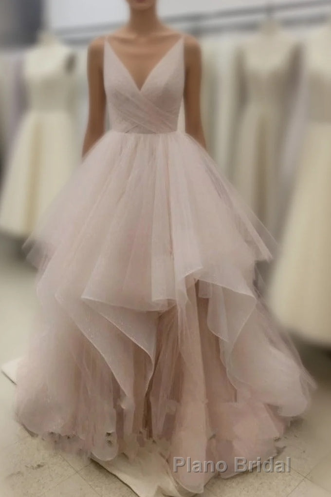 Gorgeous A Line V Neck Spaghetti Straps Long 2024 Pink White Champagne Wedding Dresses Main image