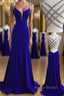 Sexy Mermaid Spaghetti Straps Royal Blue Long With Beading Sexy Formal Prom Dresses