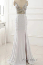 Formal Prom Dresses Evening Party Gowns Long Sexy High Slit Chiffon Crystal