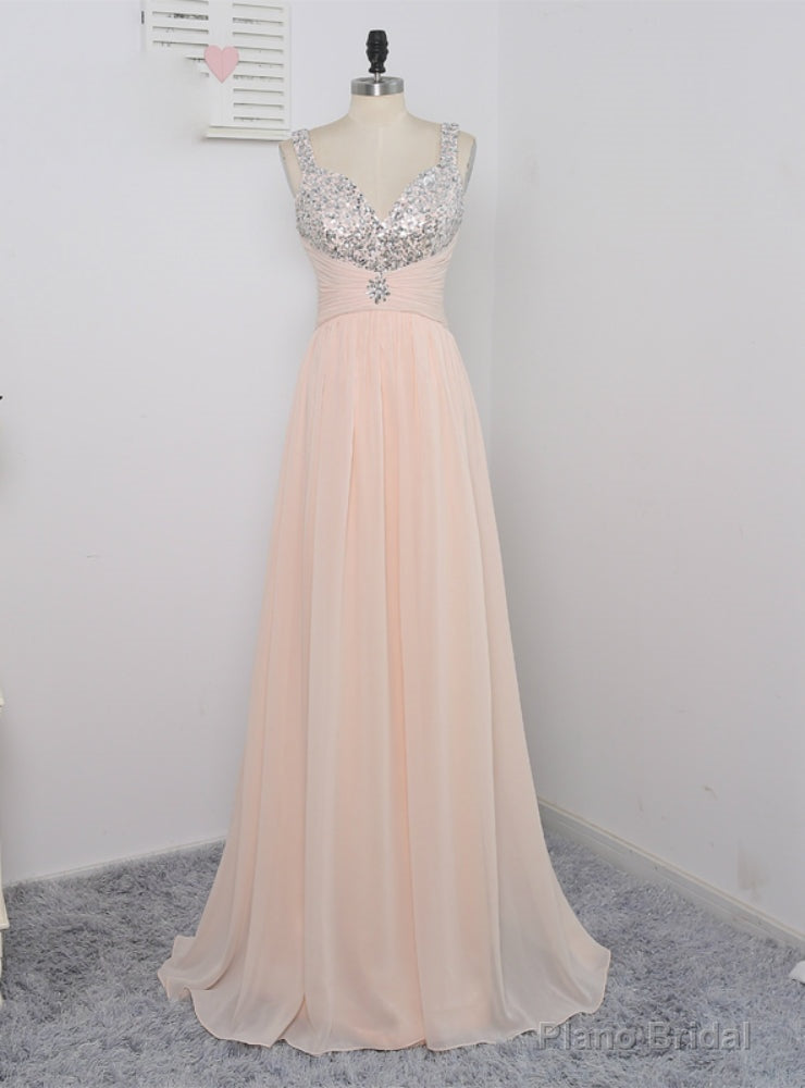 Prom Dresses A-line Spaghetti Straps Sequins Crystals Sexy Long Prom Gown Main image