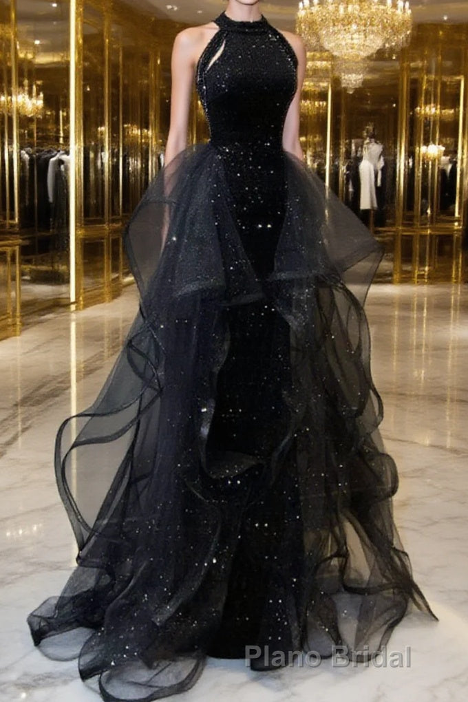 Formal Prom Dresses Sparkle & Shine Dresses Wedding Party Sleeveless Sequined with Crystals Sequin Ruffles Main image