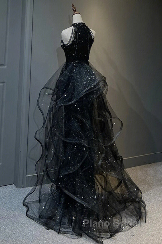 Formal Prom Dresses Sparkle & Shine Dresses Wedding Partysleeveless Halter Wednesday Addams Family Sequined With Crystals Sequin Ruffles