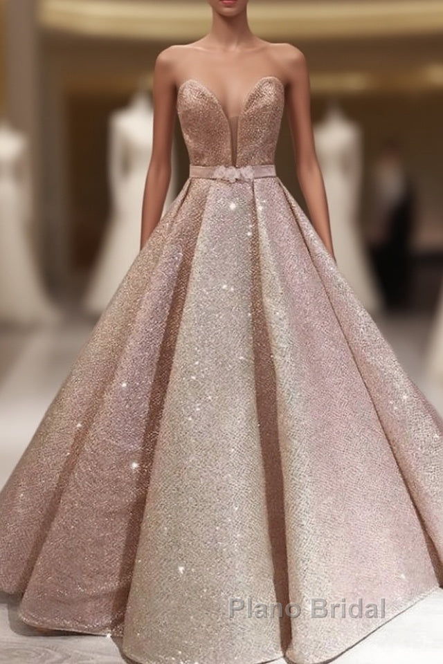 Puffy Robe De Soiree Ball Gown Sweetheart Sequins Sparkle Long Formal Prom Dresses Formal Prom Gown Evening Dresses Main image