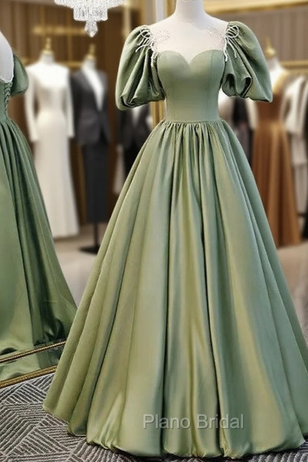 Puffy Sleeves Satin Bridesmaid Dresses Long Main image