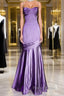 Purple A-Line Mermaid Straps Evening Dresses, Purple Satin Formal Prom Dresses Formal Dresses