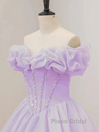Purple A-Line Off Shoulder Long Ball Dresses Purple Dresses Formal Prom Dresses