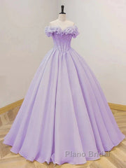 Purple A-Line Off Shoulder Long Ball Dresses Purple Dresses Formal Prom Dresses