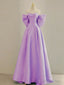 Purple A-Line Satin Long Prom Dresses, Purple Satin Evening Dresses