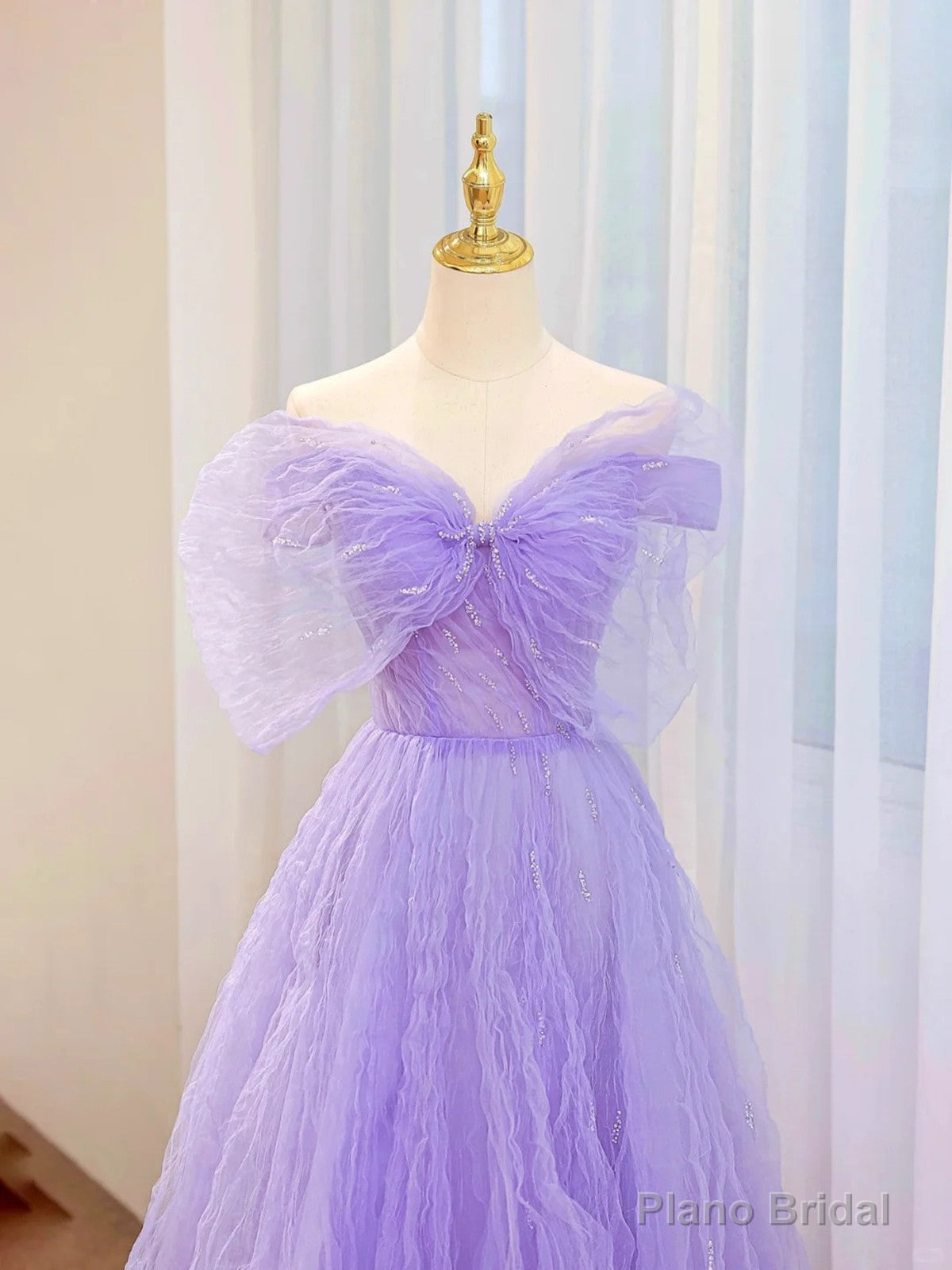 Purple A-line Sweetheart Tulle Long Formal Dress, Beaded Purple Prom Dress Secondary image