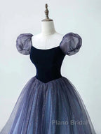 Purple A-Line Tulle Long Formal Prom Dresses, Purple Formal Dresses