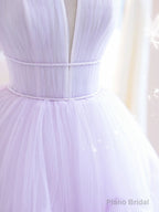 Purple A line Tulle Long Prom Dresses, Purple Evening Graduation Dresses