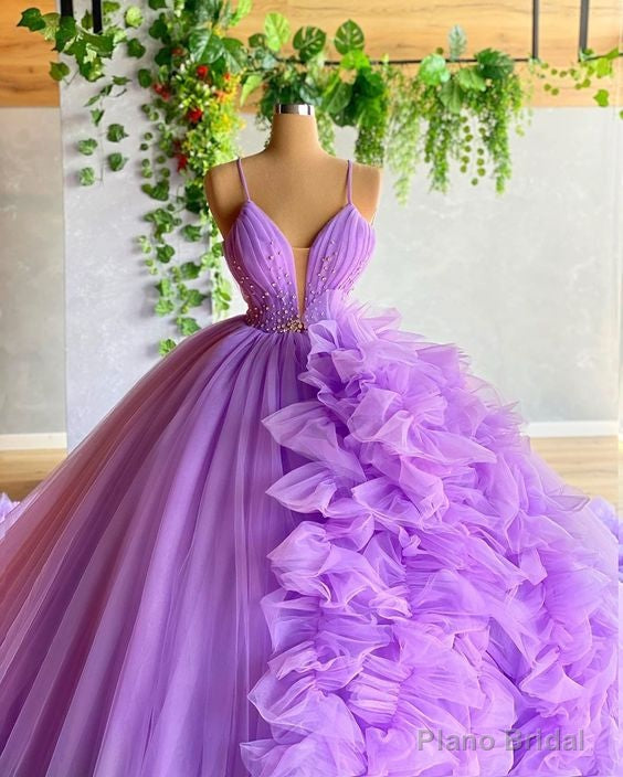 Purple A-line V Neck Tulle Ball Gown Purple Princess Dress Secondary image