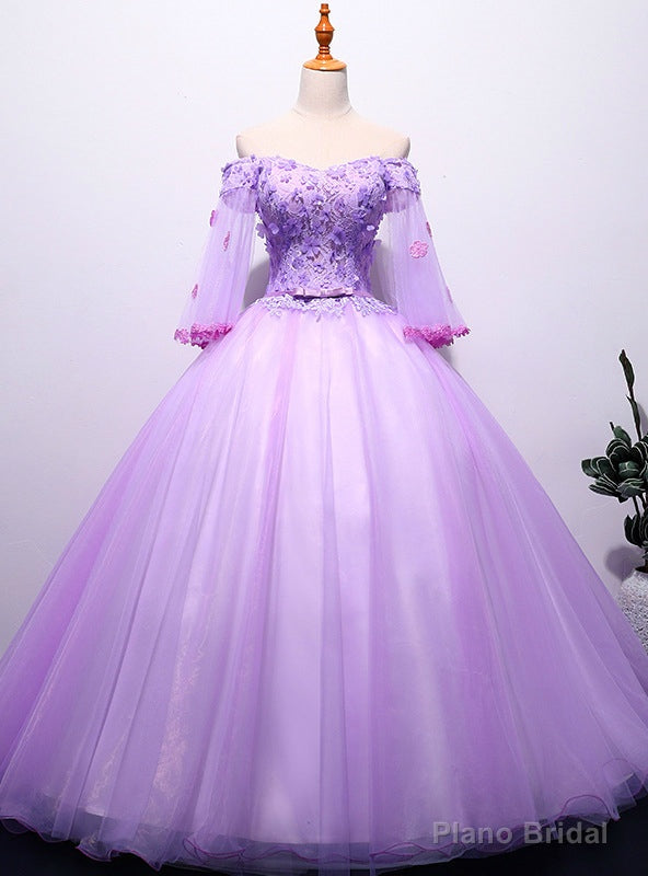 Purple Appliques Tulle Off the Shoulder Quinceanera Dresses Main image