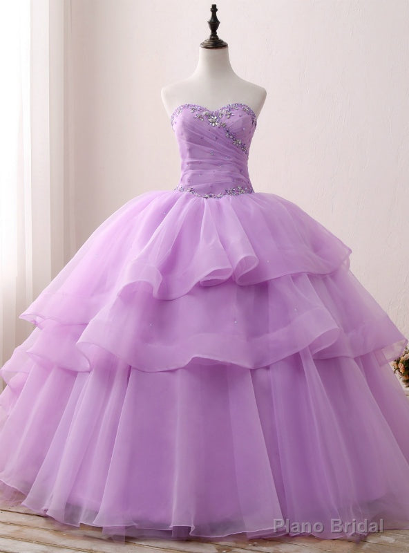 Purple Ball Gown Organza Sweetheart neck Sweet 15 Dresss With Crystal Main image