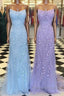 Purple/Blue Mermaid Backless Lace Formal Prom Dresses, Purple/Blue Mermaid Backless Lace Formal Graduation Evening Dreses