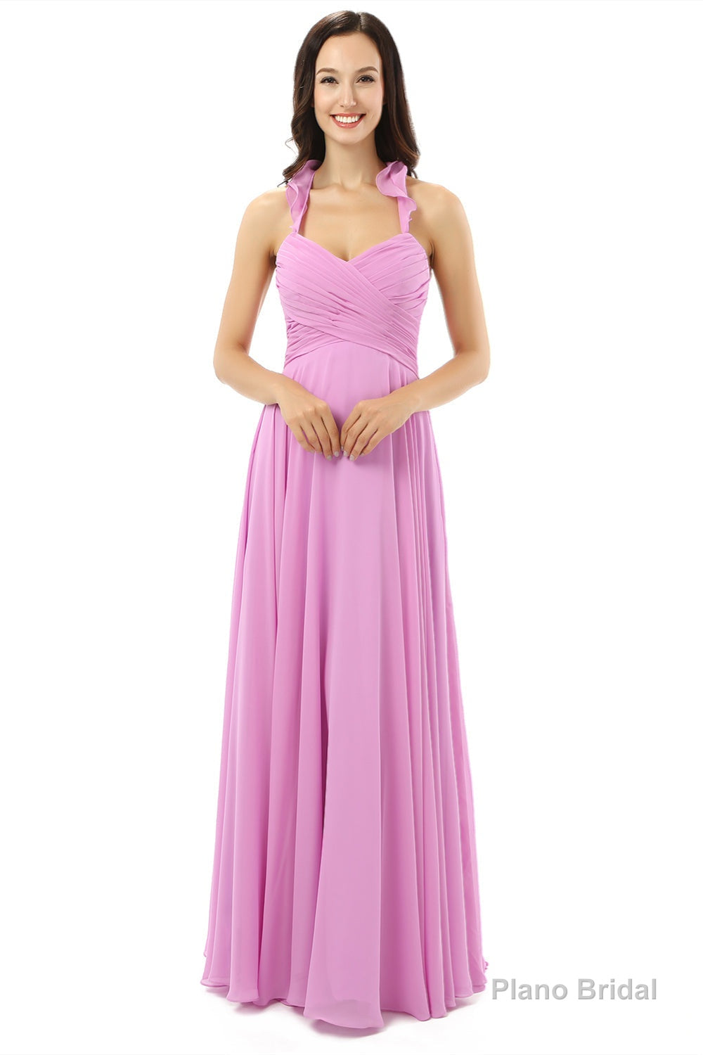 Purple Chiffon Halter Backless With Pleats Bridesmaid Dresses Main image