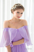 Purple Chiffon Off The Shoulder Long Bridesmaid Dresses