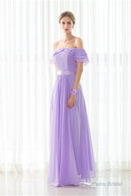 Purple Chiffon Off The Shoulder Long Bridesmaid Dresses