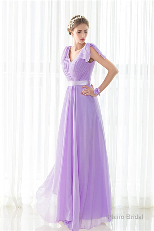 Purple Chiffon V-neck Backless Pleats Long Bridesmaid Dresses Secondary image