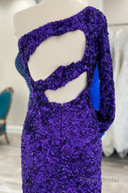 Purple Cut Out Open Back One Shoulder Sequins Homecoming Dress