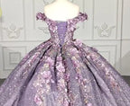 Purple Floral A Line Sequined Party Ball Gown