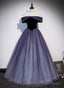 Purple Gradient Tulle Off Shoulder Long Party Dress, A-line Purple Evening Dress Prom Dress